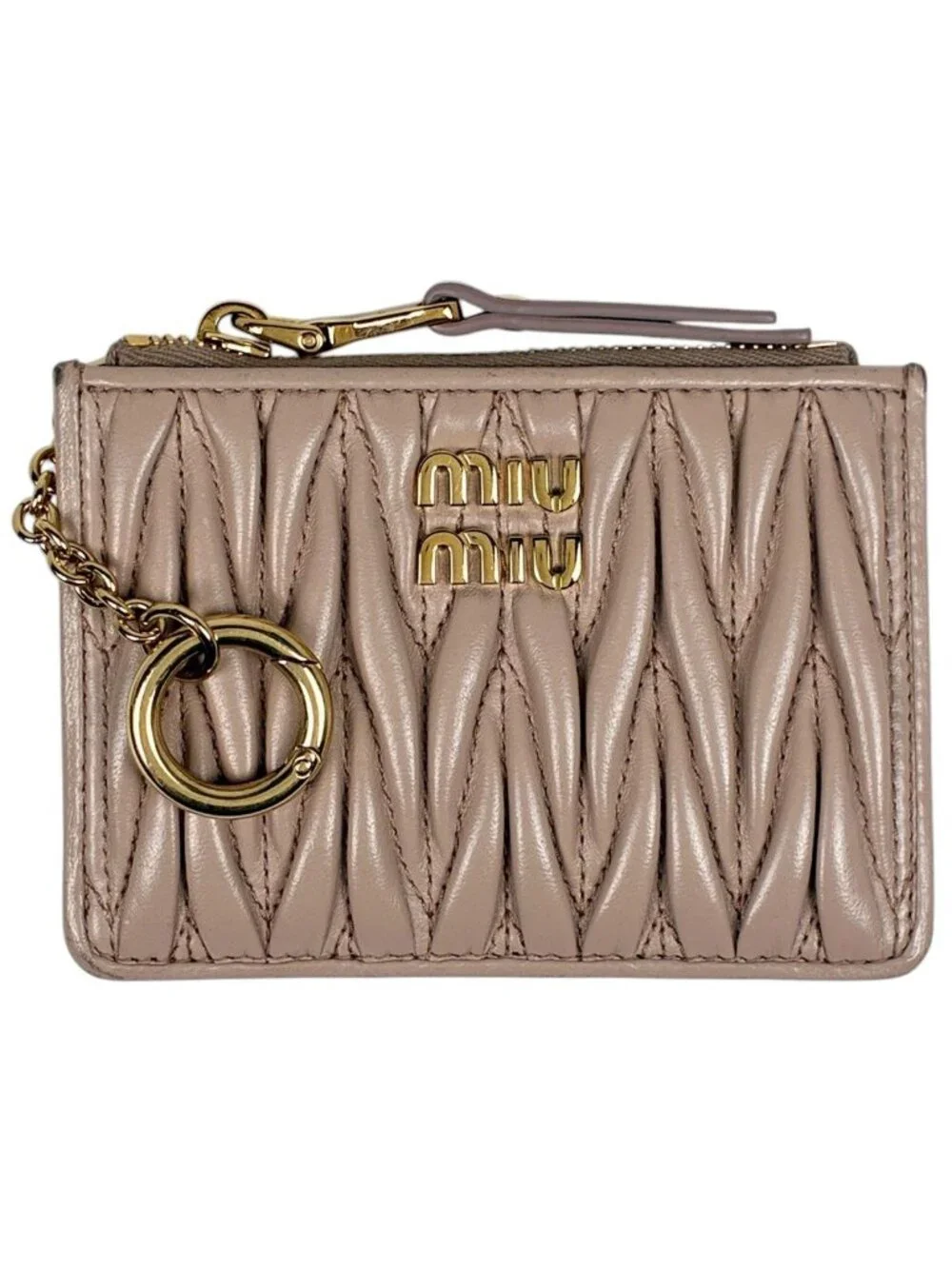 Miu Miu Card Case Matelasse Coin Purse Leather Pink